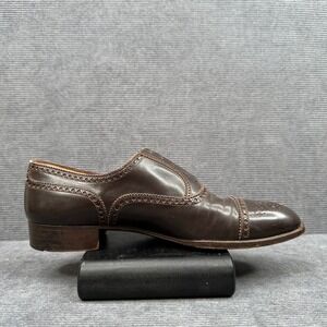A. Testoni Brown Leather Brogue Cap Toe Oxford Dress Shoes Mens 10 Made in Italy